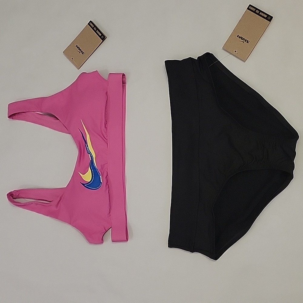 NWT Nike Women’s  Bikini Set 2 Pieces Swimsuit Size Medium Black/Playful Pink